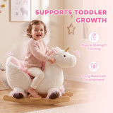 Qaba Unicorn Plush Rocking Horse with Sounds, Seat Belt & Rocking Limiter