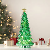 Mr. Christmas 12" Green Twinkling Glass Christmas Tree with Gold Star, Warm White LEDs & Timer