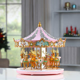 Mr. Christmas 12" Animated Pink Crystal Carousel with Reindeer, LED Lights & 25 Christmas Carols