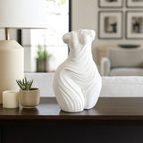 White Ribbed Torso Sculpture, 11" Polyresin Female Form Statue, Modern Tabletop Décor
