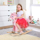 Qaba Pink Plush Rocking Horse with Realistic Sounds & Swinging Tail, Ages 3+