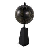 Exeter Decorative Globe with Mango Wood Base, 11", Black & Brown Tabletop Accent