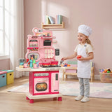 Qaba Pink Kids Play Kitchen with Lights, Sounds, Circulating Water Sink & 33-Piece Accessory Set