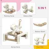 Qaba 5-in-1 Toddler Rocking Horse with Detachable Balance Board, Push Handle & Footrests
