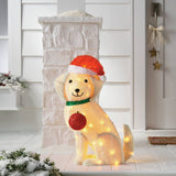 Wondershop 25" Lighted Faux Fur Retriever with Santa Hat & Red Ornament, 50 White LEDs