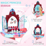 Qaba Kids Vanity Set with Light-Up Mirror, Music, Stool & Pretend Beauty Accessories