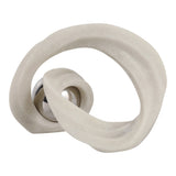 White & Silver Resin Knot Sculpture with Stainless Steel Sphere, 10" Tall Tabletop Décor