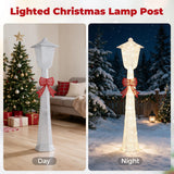 Costway 5 ft Lighted Christmas Lamp Post, 130 Warm White LEDs, Silver Finish & Red Bow
