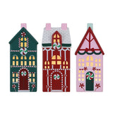 Mr. Christmas Illuminated Ceramic Flat Houses, Set of 3, 9.1" with Warm White LEDs & Timer