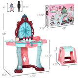 Qaba Kids Vanity Set with Light-Up Mirror, Music, Stool & Pretend Beauty Accessories