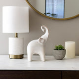 11" Sagebrook Home Ceramic Elephant Sculpture, Raised-Trunk Tabletop Figurine