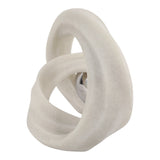 White & Silver Resin Knot Sculpture with Stainless Steel Sphere, 10" Tall Tabletop Décor