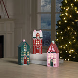 Mr. Christmas Illuminated Ceramic Flat Houses, Set of 3, 9.1" with Warm White LEDs & Timer