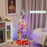 Costway 4 FT/5FT/6FT Pre-Lit Slim Christmas Tree Flocked Xmas Decoration 11 Modes 100 LED Lights