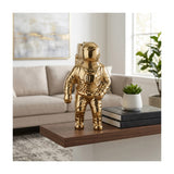 Sagebrook Home Ceramic Astronaut Sculpture, 11" Metallic Gold Space-Themed Tabletop Décor