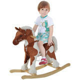 Qaba Plush Rocking Horse with Neighing & Galloping Sounds, Light Brown/White