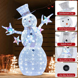 Costway 5 ft Lighted Christmas Snowman, 140 Cold White LEDs, Hat, Scarf & Stars
