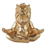 Gold Meditating Lion Figurine, 7" Polyresin Yoga Pose Statue, Indoor Zen Décor