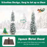 Costway 4 FT/5FT/6FT Pre-Lit Slim Christmas Tree Flocked Xmas Decoration 11 Modes 100 LED Lights