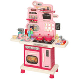 Qaba Pink Kids Play Kitchen with Lights, Sounds, Circulating Water Sink & 33-Piece Accessory Set
