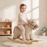 Qaba Plush Rocking Horse with Hoofbeat & Neighing Sounds, Brown, Ages 2–5