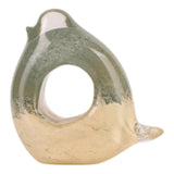 Green Glass Bird Sculpture, 5" Handcrafted Figurine with Hollow Center & Ombre Finish
