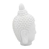 10" White Buddha Head Ceramic Sculpture, Glossy Stoneware Tabletop Figurine
