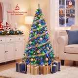 Costway Pre-Lit Hinged Artificial Christmas Tree, 4–9 ft, Warm White & Multicolor LEDs, 11 Lighting Modes