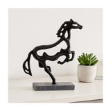 14" Metal Black Galloping Horse Sculpture on Marble Base, Tabletop Décor