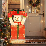 Costway Lighted Snowman in Gift Box, 44.4" Christmas Decoration, 100 Warm LEDs