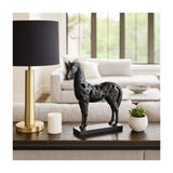 17" Black Horse Statue, Resin Sculpture with Woven-Pattern Design, Tabletop Décor