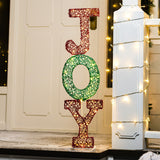 Joyfy 3 ft Lighted Stacked JOY Yard Decoration, Red & Green 2D Christmas Display, 30 LEDs