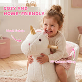 Qaba Unicorn Plush Rocking Horse with Sounds, Seat Belt & Rocking Limiter