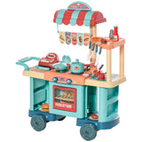 Qaba Kids Kitchen Food Stand Playset with Cash Register, Play Food & Accessories