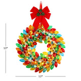 Mr. Christmas 17" Retro C9 Bulb Wreath, Multicolor with 50 LEDs, Twinkling Mode & Timer