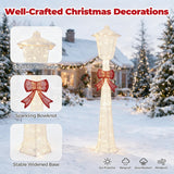 Costway 5 ft Lighted Christmas Lamp Post, 130 Warm White LEDs, Silver Finish & Red Bow