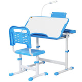 Qaba Kids Adjustable Study Desk & Chair Set with USB LED Lamp, Tilting Desktop & Storage Drawer