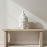 10" White Buddha Head Ceramic Sculpture, Glossy Stoneware Tabletop Figurine