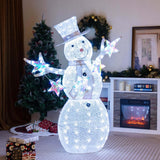 Costway 5 ft Lighted Christmas Snowman, 140 Cold White LEDs, Hat, Scarf & Stars