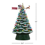 Mr. Christmas 90th Anniversary 16" Lighted Ceramic Tree with Animated Santa’s Sleigh, Green