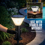 Bell + Howell 12" Solar LED Bollard Pathway Light, 350 Lumens, 3 Color Modes with Ground Stakes