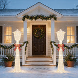 Costway 5 ft Lighted Christmas Lamp Post, 130 Warm White LEDs, Silver Finish & Red Bow