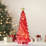 Mr. Christmas 12" Red Twinkling Glass Christmas Tree with Gold Star, Warm White LEDs & Timer