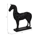 17" Black Horse Statue, Resin Sculpture with Woven-Pattern Design, Tabletop Décor