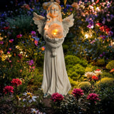 15" H Solar Angel Garden Statue with Butterfly LED Light, Large Resin Angel Sculpture