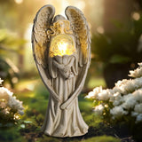 11.5" H Solar Garden Angel Statue, Weatherproof Resin Angel Figurine with Warm LED Light