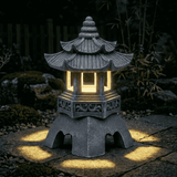 Japanese Solar Pagoda Lantern Garden Statue, Resin Zen Temple Light