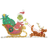 Gemmy Flat-Tastics Lighted Grinch Sleigh Scene with 70 LED Lights, Multicolored, 57.09 Inches