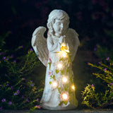 Solar Angel Garden Statue with LED Light, Resin Memorial Angel Figurine