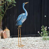 38" Large Blue Metal Crane Garden Statue, Standing Heron Outdoor Yard Sculpture